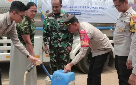 Jelang Hari Jadi Ke 72 Humas Polri, Polresta Malang Kota Salurkan Air Bersih