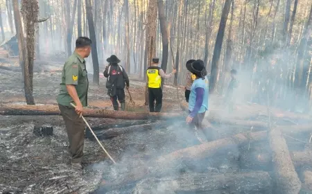 Akses Mobil Damkar Sulit Masuk, Kepolisan Bantu Upaya Pemadaman Api Di Petungsewu Kabupaten Malang