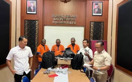 3 Tersangka Pencurian Keran Pasar Induk Kota Batu Diekuk Polres Batu