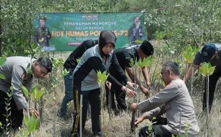 HUT Humas Polri, Polisi Gresik Tanam Mangrove di Kali Mireng
