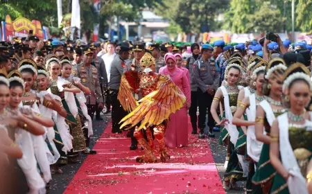 Pergantian Kapolda Jatim Dimeriahkan Maskot Garuda, Tari Beskalan dan Reog Ponorogo
