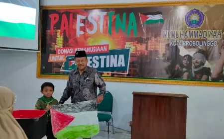 Salut, Ratusan Siswa dan Guru MI Muhammadiyah di Probolinggo Galang Dana dan Salat Gaib untuk Palestina