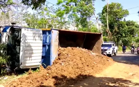 Dump Truk Material Tol Probowangi Sasak Pemotor di Condong