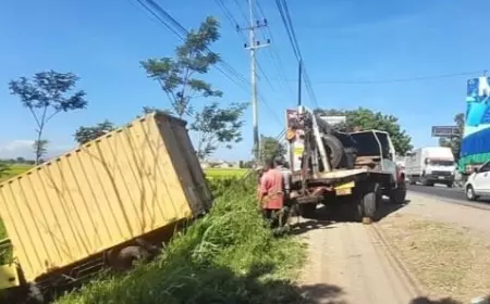 Sopir Ngantuk, Truk Boks Seruduk Pemotor Hingga Tewas dan Masuk Sawah
