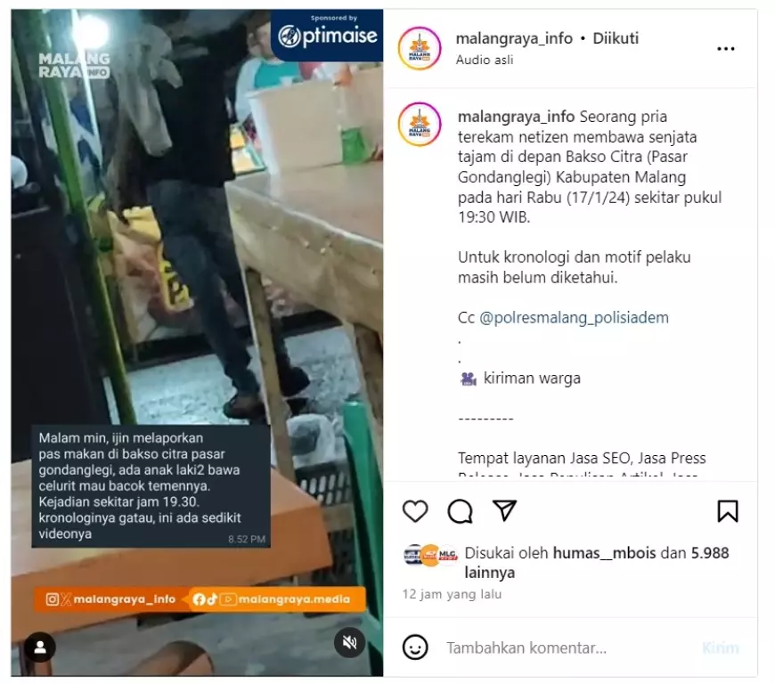Polres Malang Ringkus Pria Viral di Medsos Acungkan Sajam ke Warga Gondanglegi