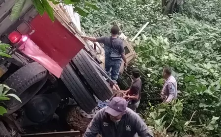 Diduga Mengantuk, Truk Paralon Terjun Ke Jurang
