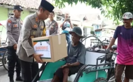 Momentum Bulan Ramadan, Polres Mojokerto Kota Bagikan 100 Paket Sembako Ke Warga
