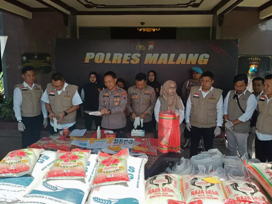 Satgas Pangan Polres Malang Bongkar Praktik Re-packing Beras SPHP Menjadi Kemasan Beras Premium