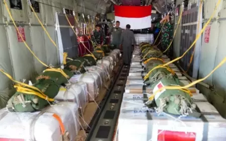 Hercules TNI AU C 130 J (A-1340)  Sukses Terjunkan Bantuan di Gaza
