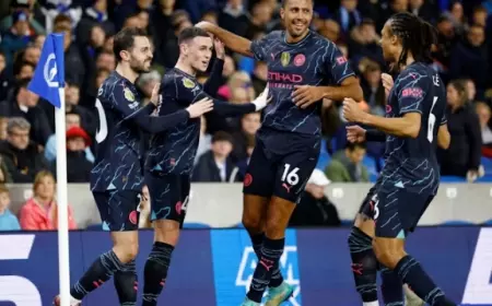 Manchester City Ancam Arsenal Setelah Menang Empat Gol Atas Brighton & Hove Albion