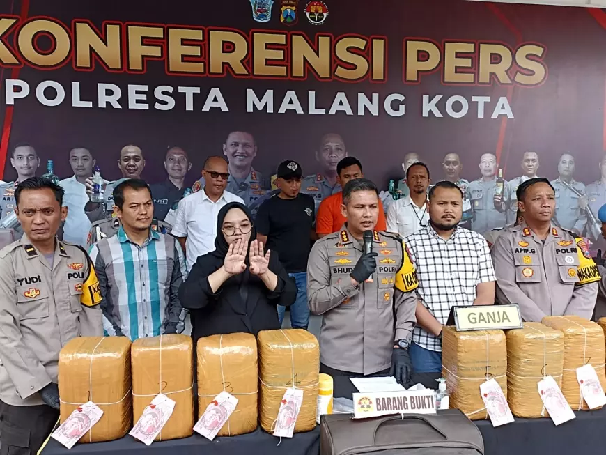 Polresta Malang Kota Gagalkan Pengiriman 42 Kilogram Paket Ganja di Exit Tol Waru Gunung Surabaya