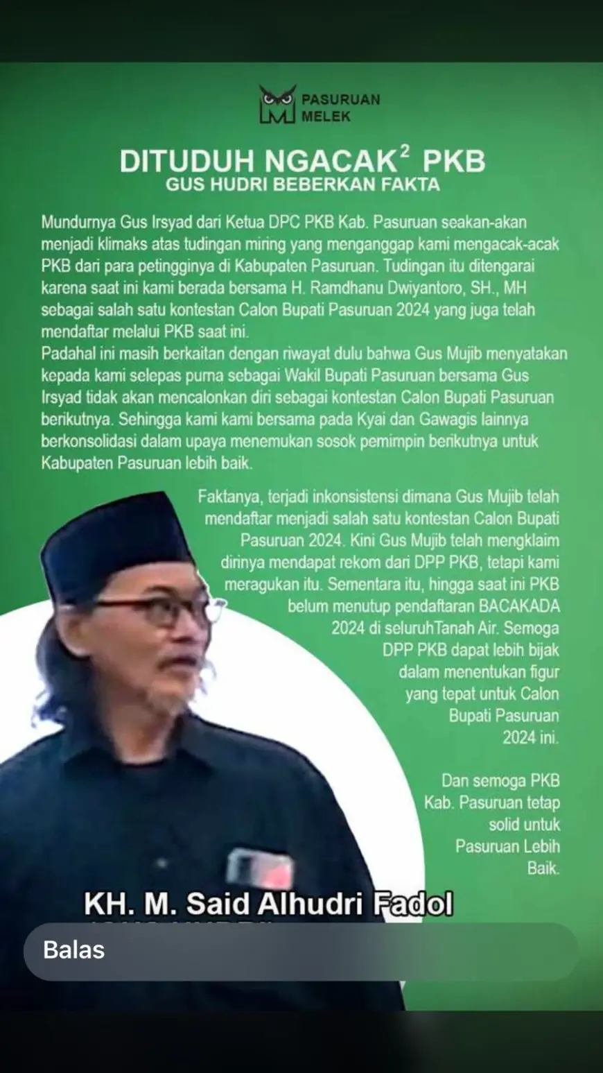Poster Bertulis Dituding Ngacak PKB Gus Hudri Beberkan Fakta, Beredar di Sosmed