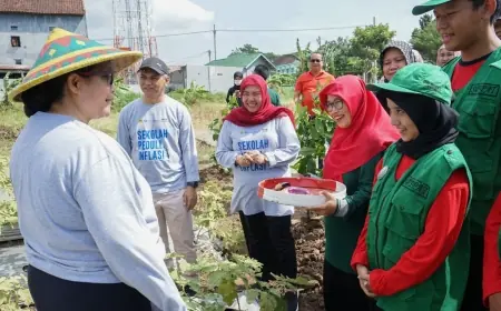 Bersepeda ke SMP Negeri 4, Pj Wali Kota Kediri Panen Terong di Kebun Sekolah