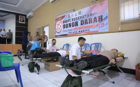 Polres Madiun Gelar Donor Darah Massal Peringati Hari Bhayangkara ke-78
