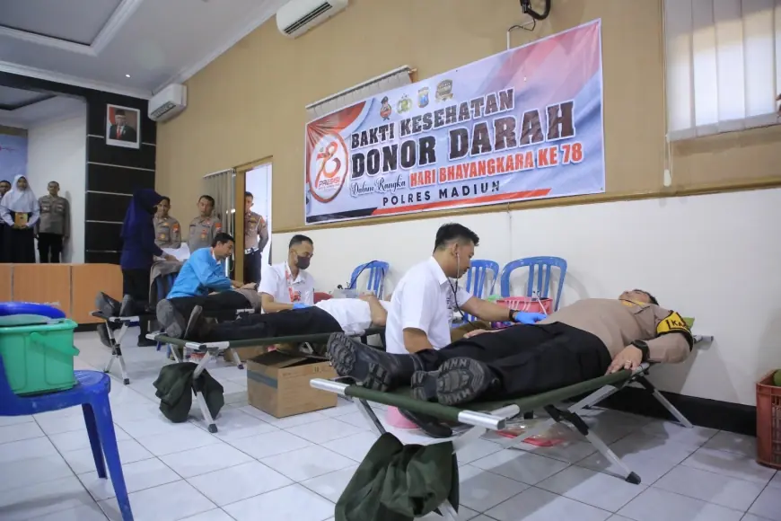 Polres Madiun Gelar Donor Darah Massal Peringati Hari Bhayangkara ke-78