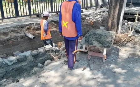 Pekerja Proyek Peningkatan Drainase di Kertosono Nganjuk Tidak Perhatikan Keselamatan Kerja
