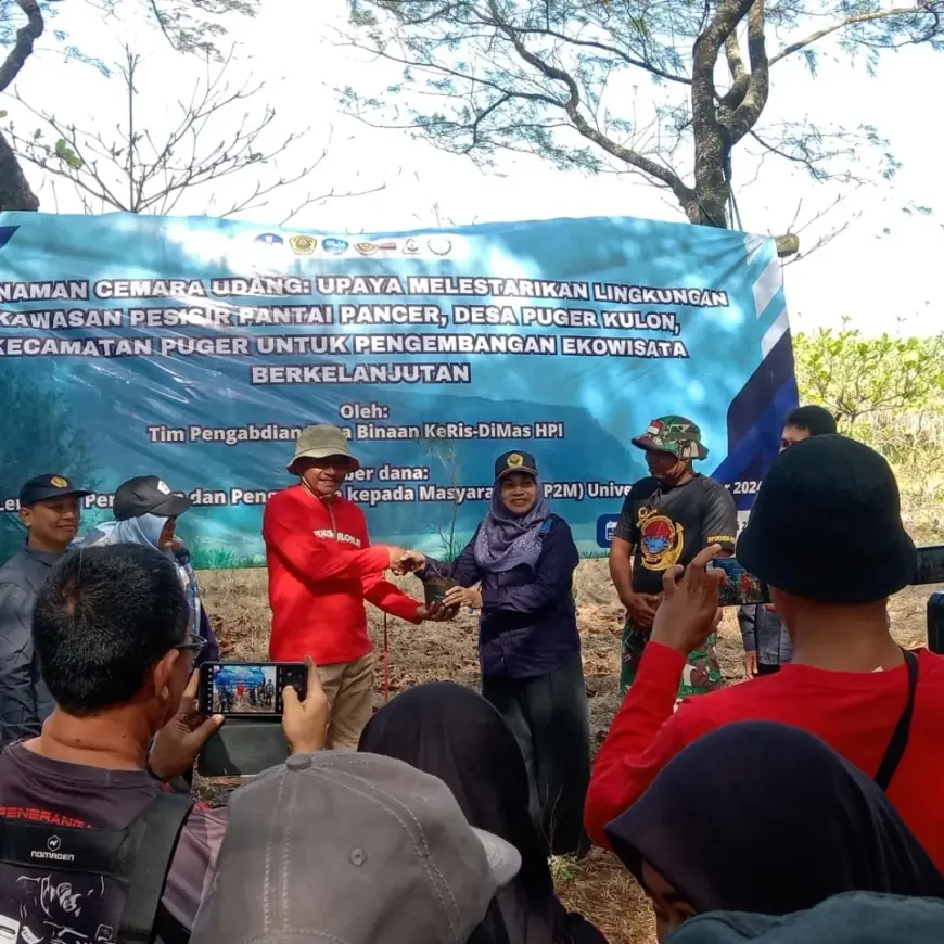 Majukan Wisata Jember Asri, Tim Desa Binaan UNEJ Tanam Ratusan Pohon Cemara Pinggir Pantai Puger