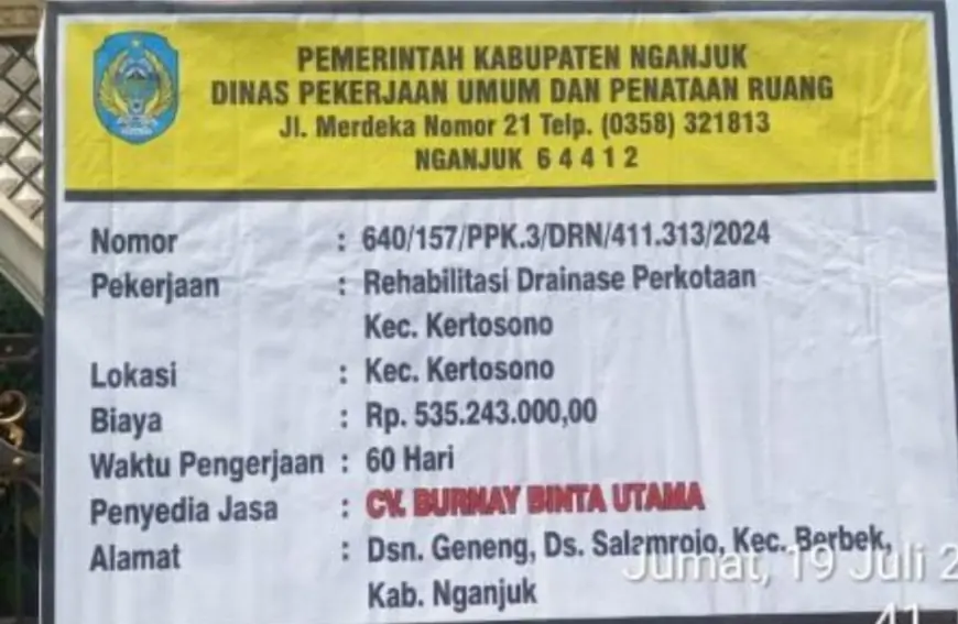 Proyek Drainase Diduga Abaikan K3, Kabid Cipta Karya PUPR Nganjuk Bungkam