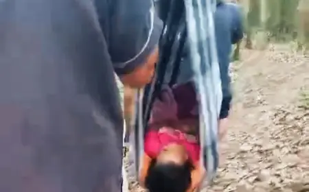 Akses Jalan Rusak, Warga Tanggul Jember Pakai Tandu Bambu Serta Sarung Angkut Pasien Sakit 
