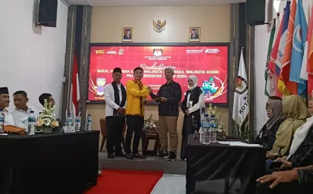 Ribuan Pendukung Kawal Pendaftaran Vinanda-Gus Qowim ke KPU Kota Kediri