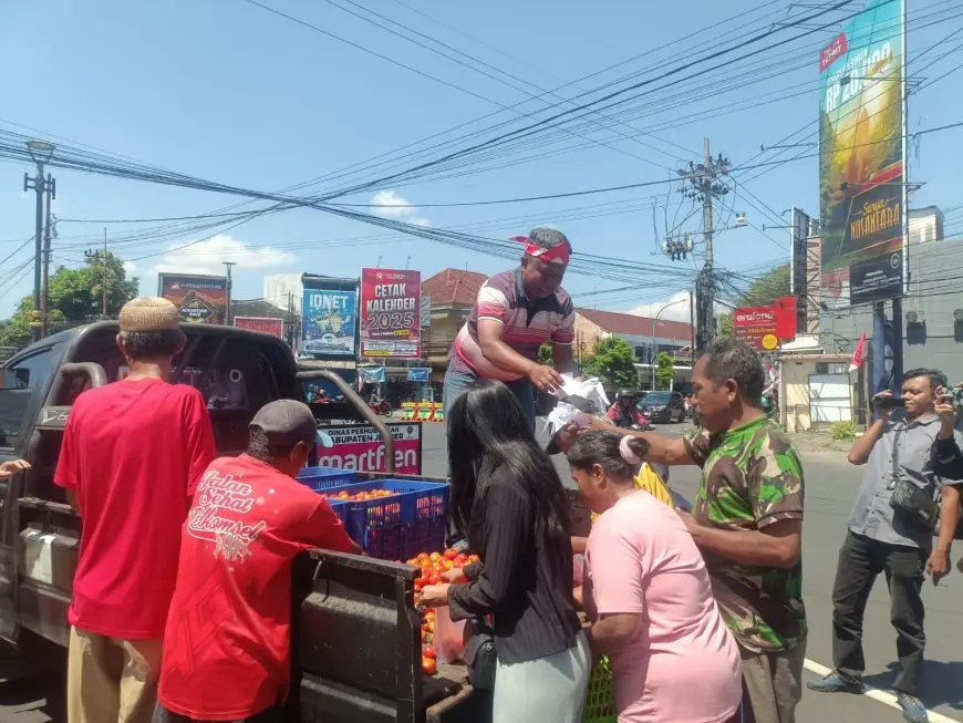 Harga Tomat Hancur, Petani di Jember Bagi-Bagikan di Depan Kantor DPRD