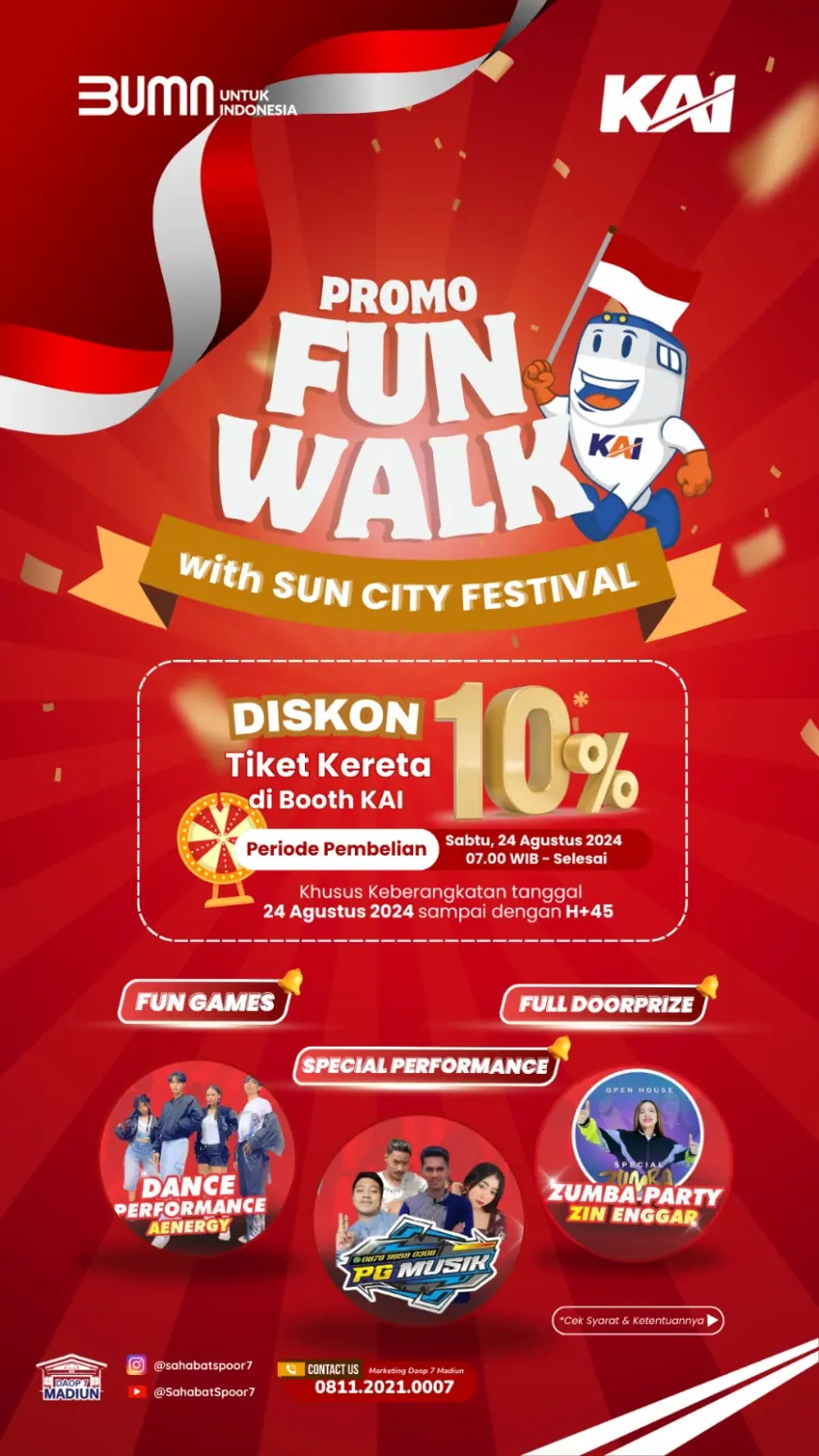 KAI Daop 7 Madiun Berikan Diskon 10 Persen Acara Merah Putih with Suncity Festival 2024.