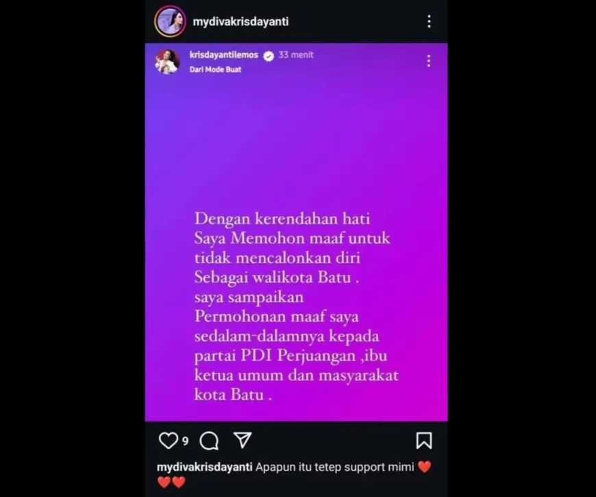 Pasca Mendapat Rekom Bersama Dewa, KD Buat Insta Story Mundur Dari Kontestasi