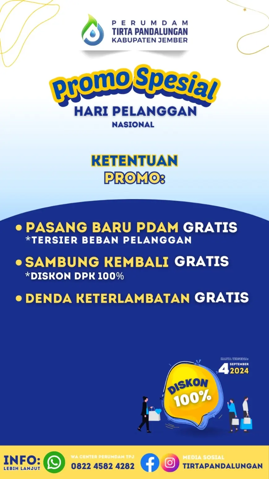 Simak Waktunya, Perumdam Jember Gratiskan Pasang Baru Jaringan PDAM