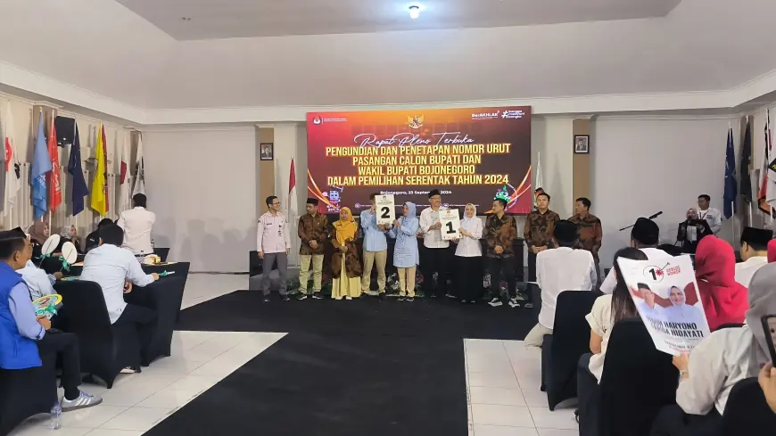 Penentuan Nomor Urut  Pilkada Kabupaten Bojonegoro 2024 Tuntas, Paslon Siap Dengan Visi - Misi