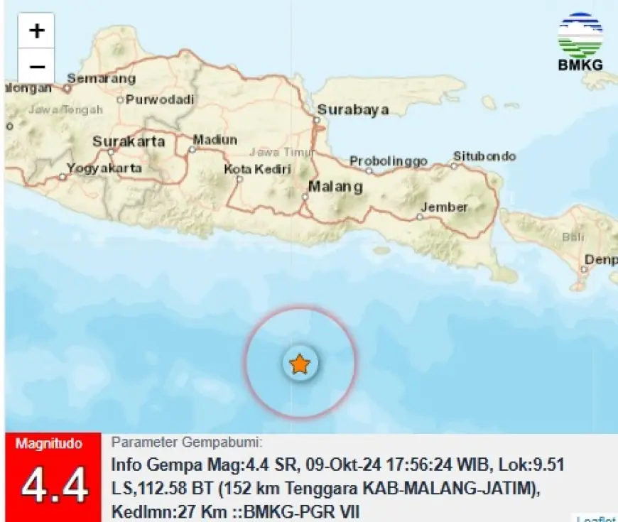 Gempa M 4.4 Guncang Tenggara Kabupaten Malang   