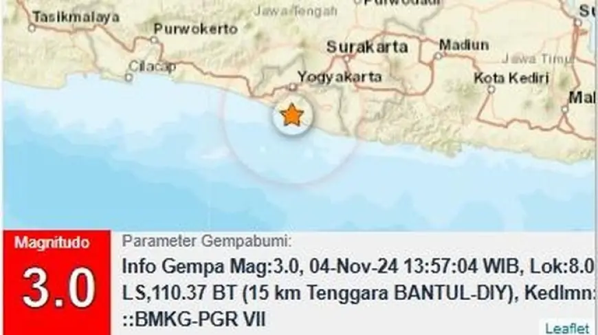 Gempa Magnitudo 3,0 Kembali Guncang Bantul