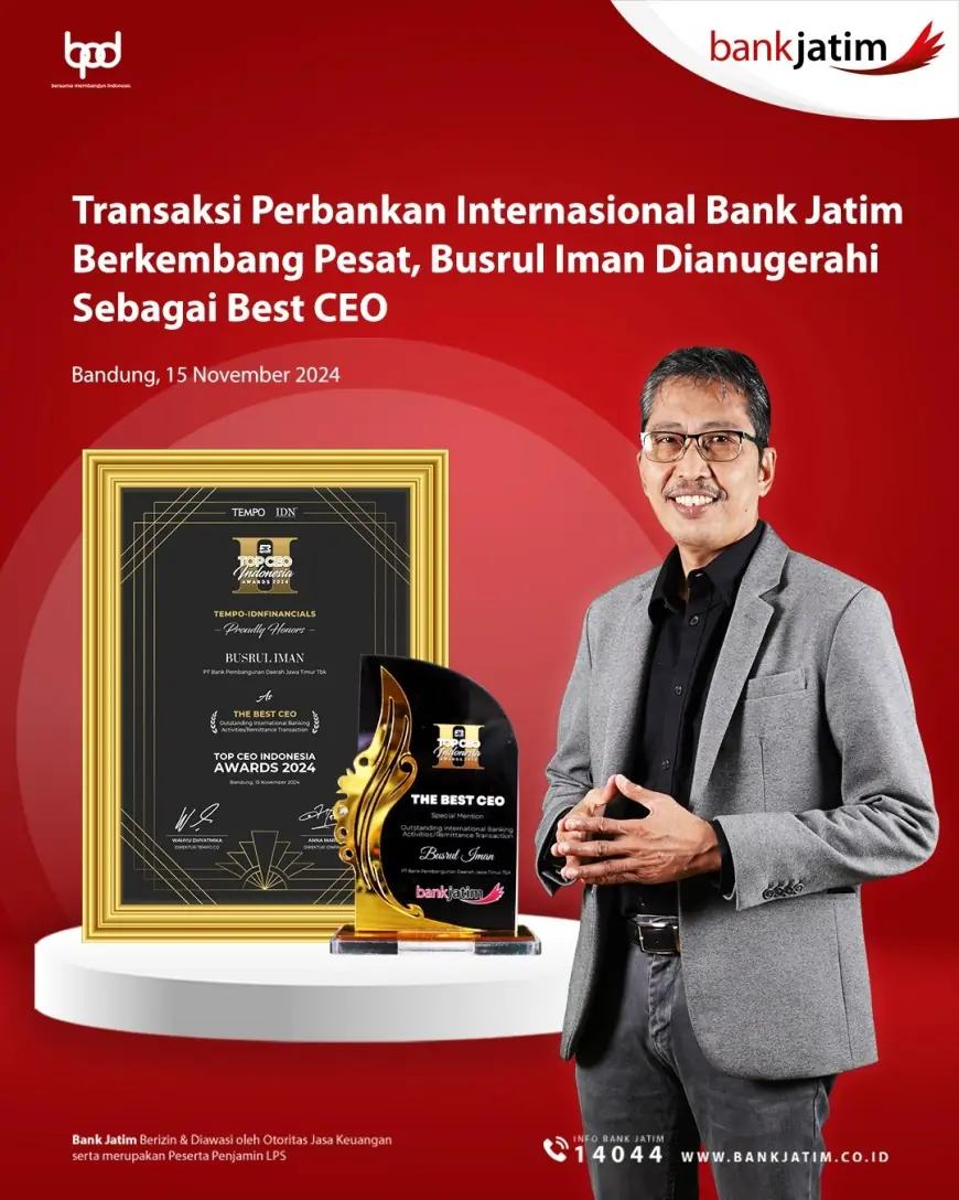 CEO Bank Jatim Busrul Iman Raih Penghargaan The Best CEO di TOP CEO Indonesia Awards 2024