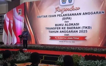 Pj Gubernur Jawa Timur Serahkan DIPA dan TKD 2025, Tekankan Efisiensi dan Pembangunan Prioritas
