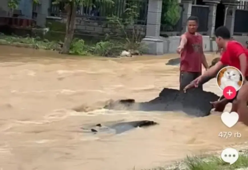 Viral! Banjir Hancurkan Aspal Baru di Tuban, Warganet Kocak: 'Aspalnya Masker Peel Off!'