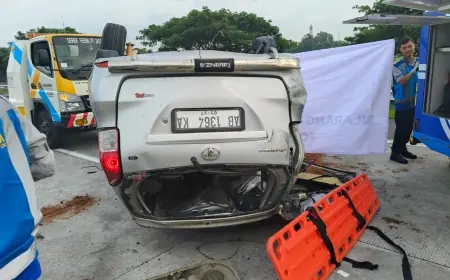 Ngantuk, Warga Bantul Tabrak Pembatas Jalan di Tol Nganjuk