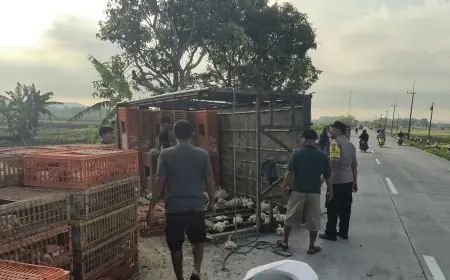 Truk Muat Ayam Hantam 6 Sepeda Motor di Jalan Kabuh Jombang