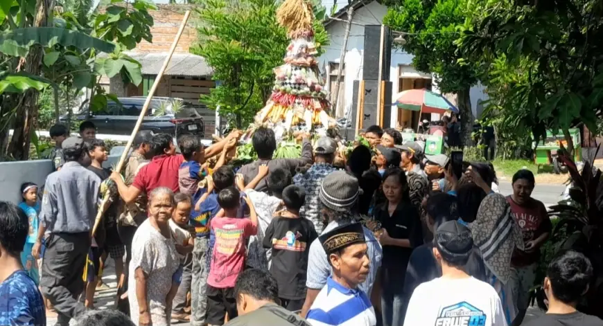 Warga Berebut Gunungan Hasil Bumi Setinggi 2 Meter dalam Ritual Bersih Desa di Nganjuk