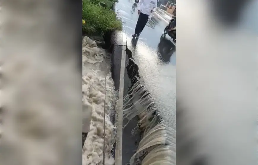 Payah! Belum Genap Setahun, Jalan Raya Bringkang–Menganti Gresik Ambrol Digerus Air