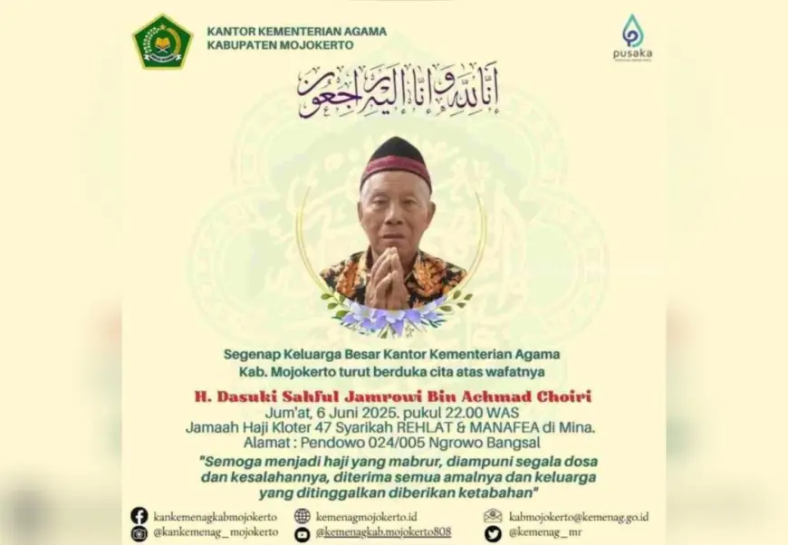 Jemaah Haji Asal Mojokerto Wafat Usai Lempar Jumrah di Lembah Mina