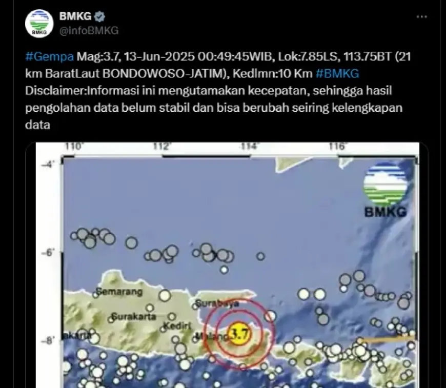 Gempa Magnitudo 3,7 Sempat Membuat Warga Bondowoso Panik