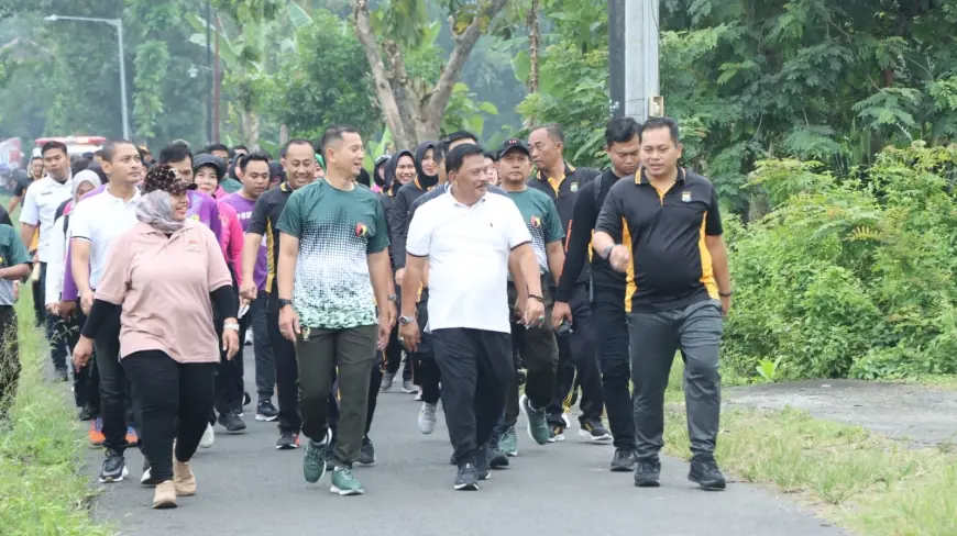 Semarak Hari Bhayangkara ke-79, Polres Nganjuk Gelar Olahraga Bersama Forkopimda dan Masyarakat