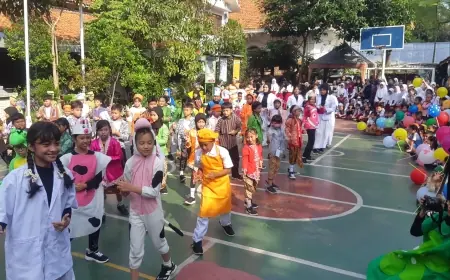Hari Pertama MPLS di Surabaya, SDN Kaliasin I Kenalkan Pola Makan Sehat lewat Kostum Buah dan Sayur