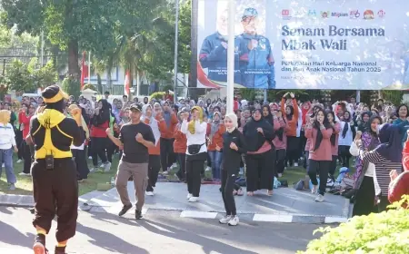 Peringati Harganas dan HAN 2025, Mbak Wali Senam Bersama 1.146 Kader KB dan PPA se Kota Kediri