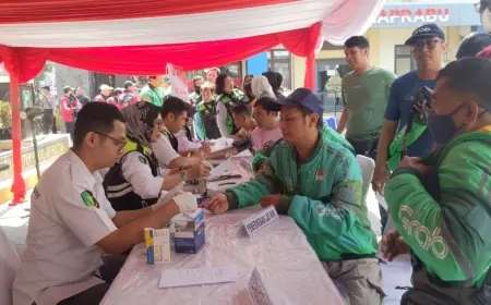 Seratusan Driver Ojol Jalani Pemeriksaan Kesehatan Gratis di Polres Tulungagung