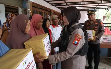 Srikandi Polwan Nganjuk Sebar Sembako Ke Masyarakat Kurang Mampu di Hari Jadi ke 77