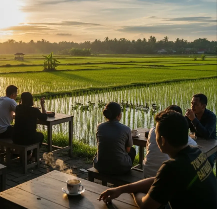 Fenomena Nongkrong di Warung Kopi Pinggir Sawah, Santai Sambil Menikmati Alam