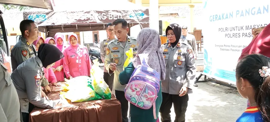 Komitmen Polres Pasuruan untuk Gerakan Pangan Murah Terus Digencarkan, 2 Ton Beras Ludes Terjual