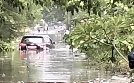 Hujan Deras, Satu Mobil Terjebak Genangan Air di Driyorejo Gresik