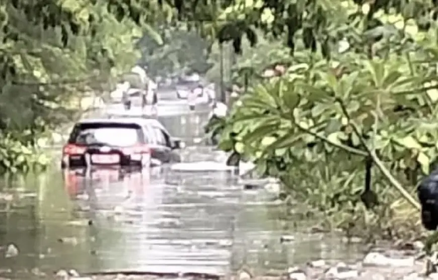 Hujan Deras, Satu Mobil Terjebak Genangan Air di Driyorejo Gresik