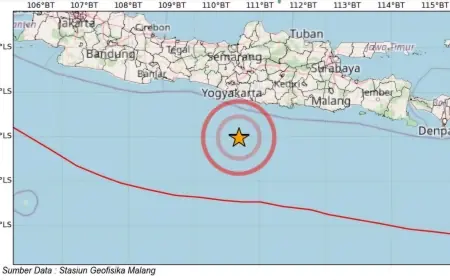 BMKG: Gempa 4,1 di Barat Daya Pacitan Berpusat di Kedalaman 10 Km